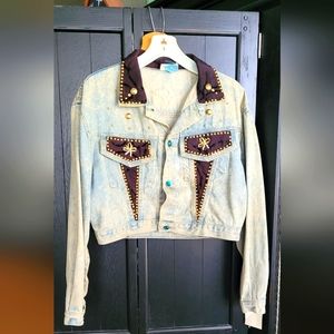 1980s stone washed Jean jacket bedazzled with rhinestones and stud